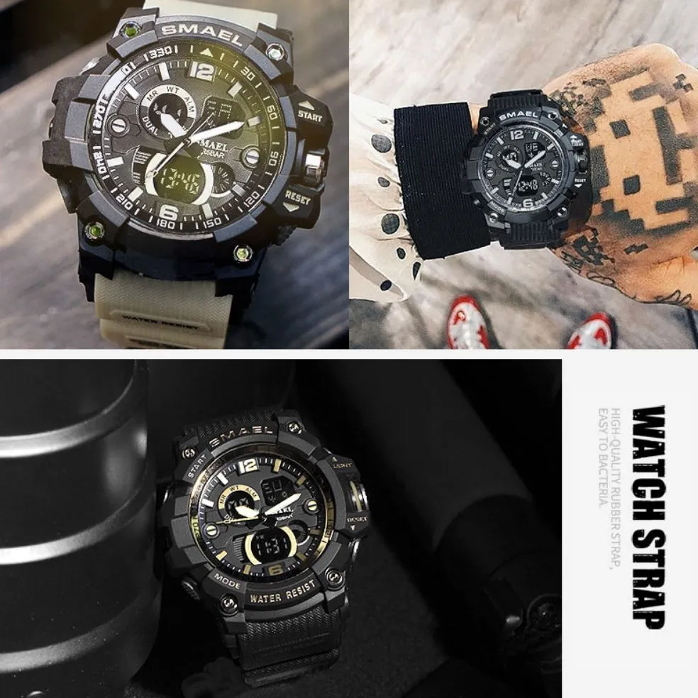 SMAEL Men Military Watch 50m Waterproof Wristwatch LED Quartz Clock Male relogios masculino 1617 Digital Sports Watches Men&#39;s