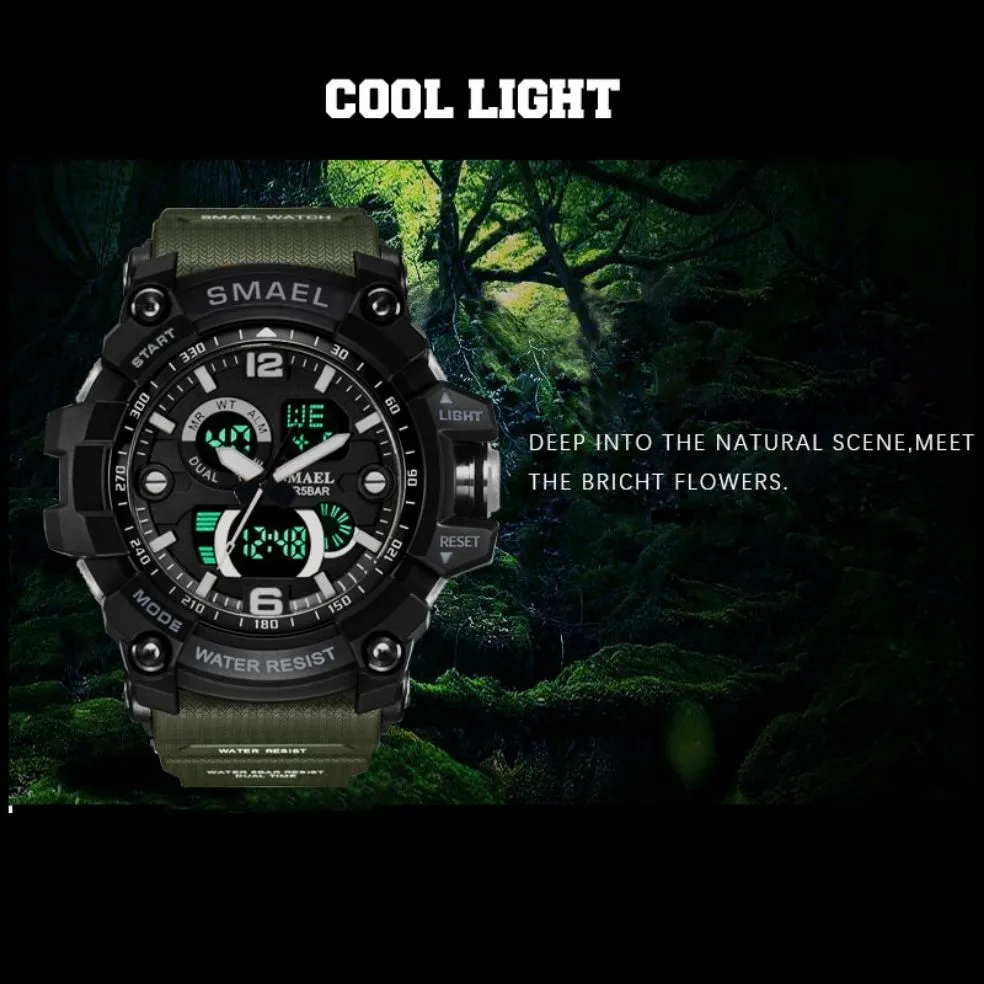 SMAEL Men Military Watch 50m Waterproof Wristwatch LED Quartz Clock Male relogios masculino 1617 Digital Sports Watches Men&#39;s