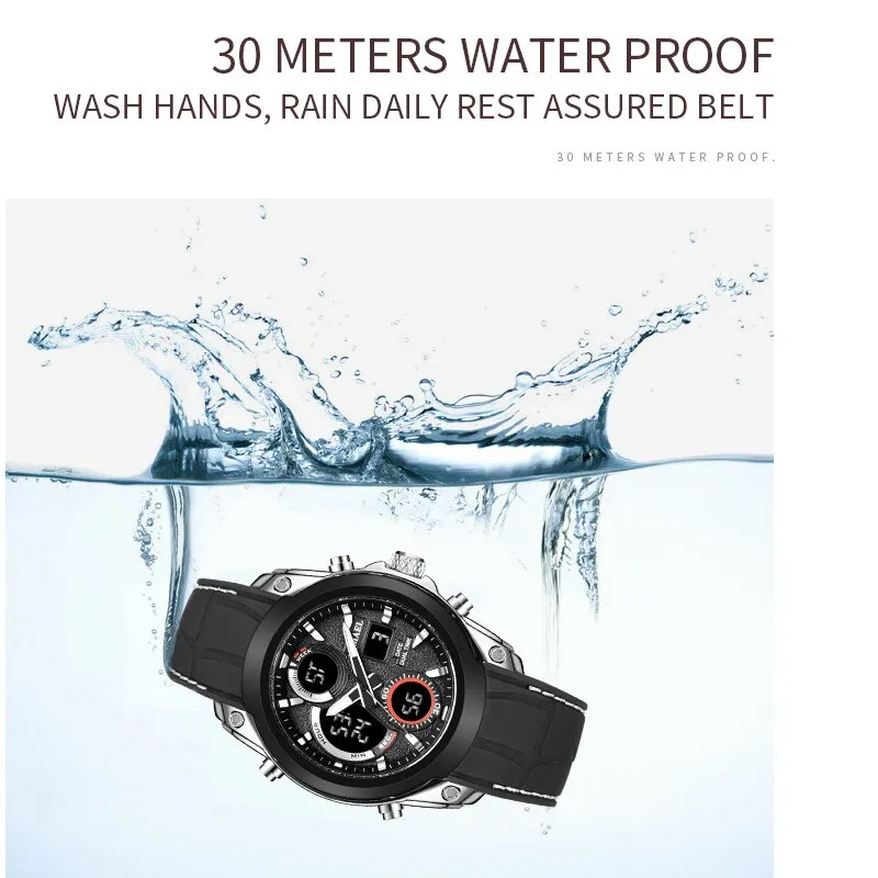 SMAEL Mens Sports Watches Fashion Waterproof LED Analog Digital Watch Men Multifunction Military Backlight Clock Male WristWatch