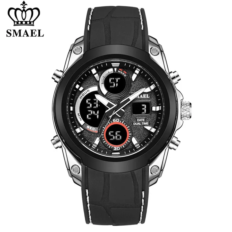 SMAEL Mens Sports Watches Fashion Waterproof LED Analog Digital Watch Men Multifunction Military Backlight Clock Male WristWatch