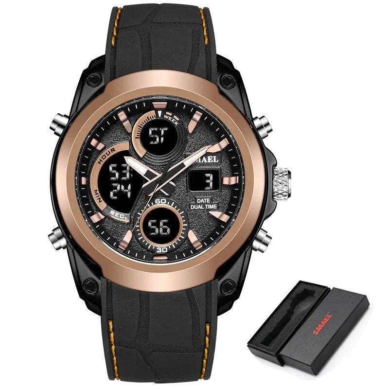 SMAEL Mens Sports Watches Fashion Waterproof LED Analog Digital Watch Men Multifunction Military Backlight Clock Male WristWatch
