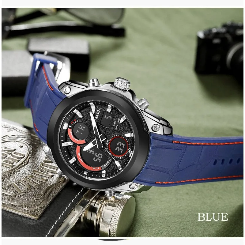 SMAEL Mens Sports Watches Fashion Waterproof LED Analog Digital Watch Men Multifunction Military Backlight Clock Male WristWatch
