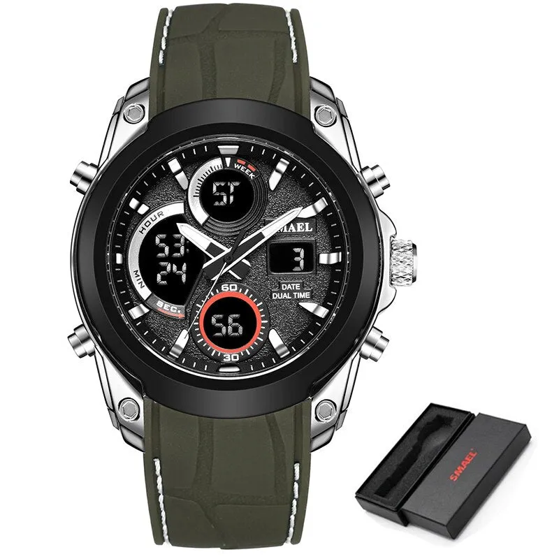 SMAEL Mens Sports Watches Fashion Waterproof LED Analog Digital Watch Men Multifunction Military Backlight Clock Male WristWatch