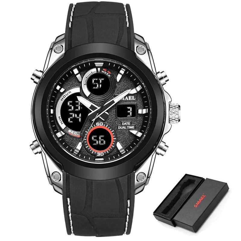 SMAEL Mens Sports Watches Fashion Waterproof LED Analog Digital Watch Men Multifunction Military Backlight Clock Male WristWatch