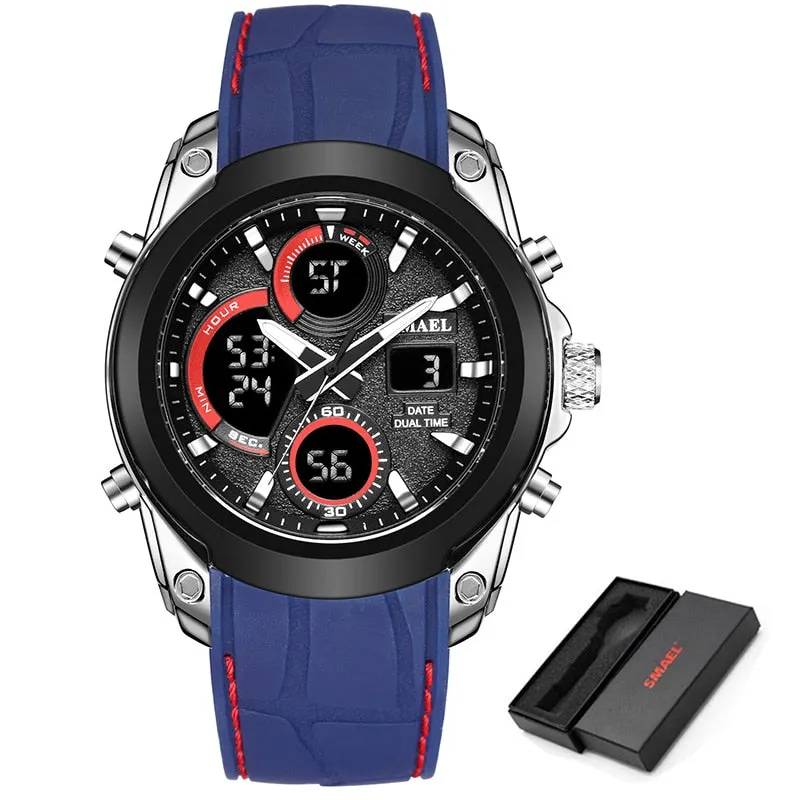 SMAEL Mens Sports Watches Fashion Waterproof LED Analog Digital Watch Men Multifunction Military Backlight Clock Male WristWatch
