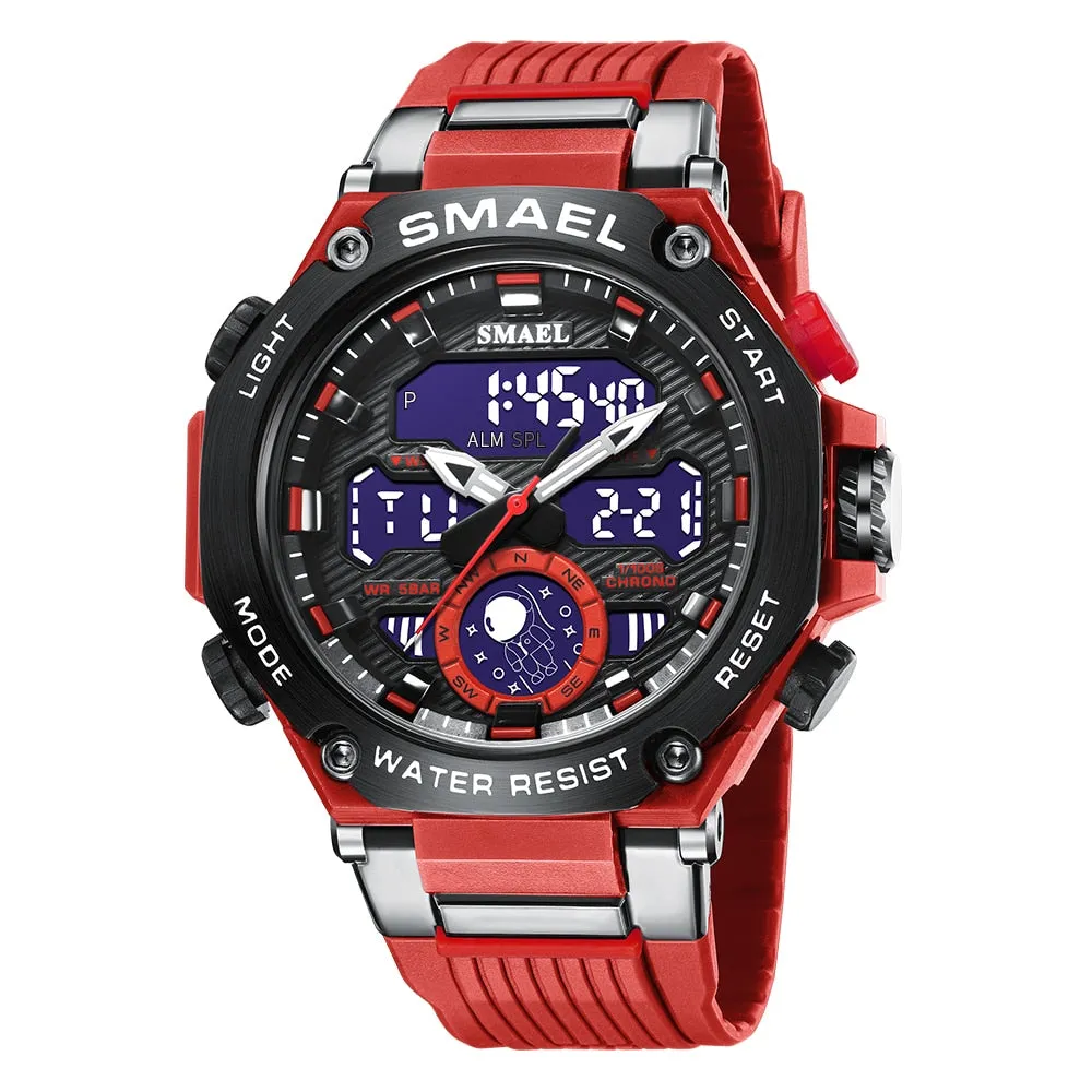 SMAEL Sport Digital Watches For Men Alloy Case Dual Display Analog Quartz Watch Sports Student Stopwatch Electronic Wristwatch