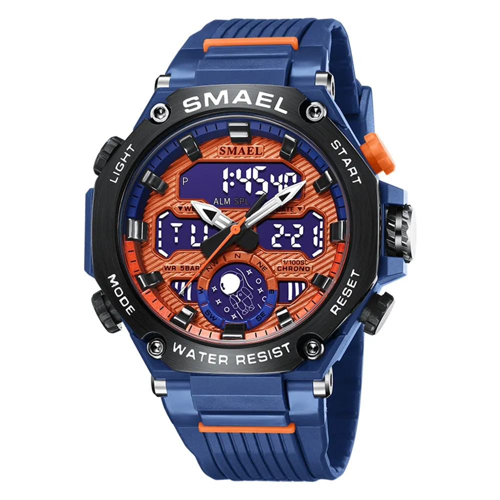 SMAEL Sport Digital Watches For Men Alloy Case Dual Display Analog Quartz Watch Sports Student Stopwatch Electronic Wristwatch
