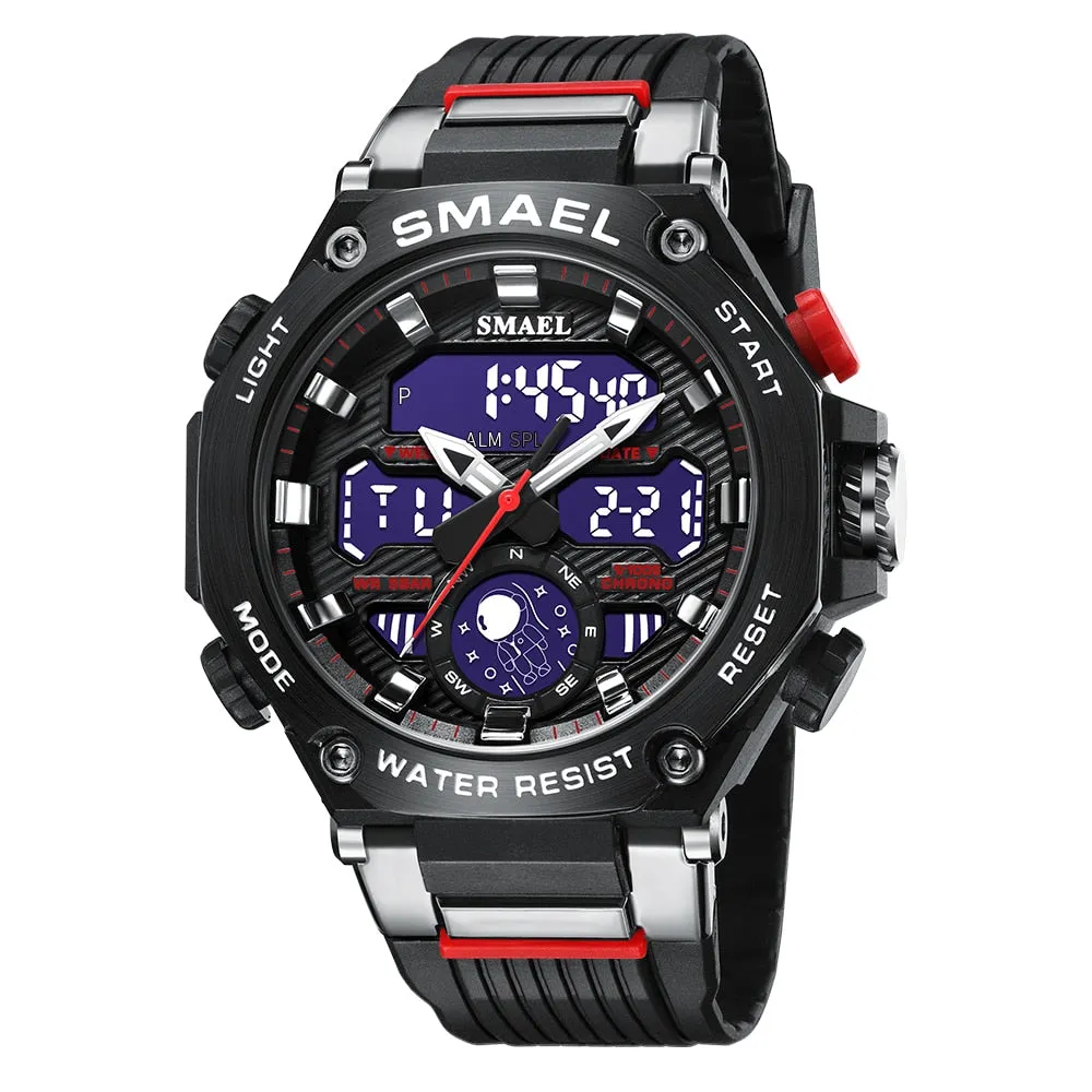 SMAEL Sport Digital Watches For Men Alloy Case Dual Display Analog Quartz Watch Sports Student Stopwatch Electronic Wristwatch