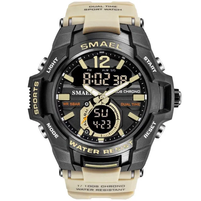 SMAEL Sport Watch Men Waterproof Wristwatch Big Dial Quartz LED Digital Watches Men&#39;s Camouflage Case Military Chronograph Clock