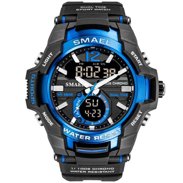 SMAEL Sport Watch Men Waterproof Wristwatch Big Dial Quartz LED Digital Watches Men&#39;s Camouflage Case Military Chronograph Clock