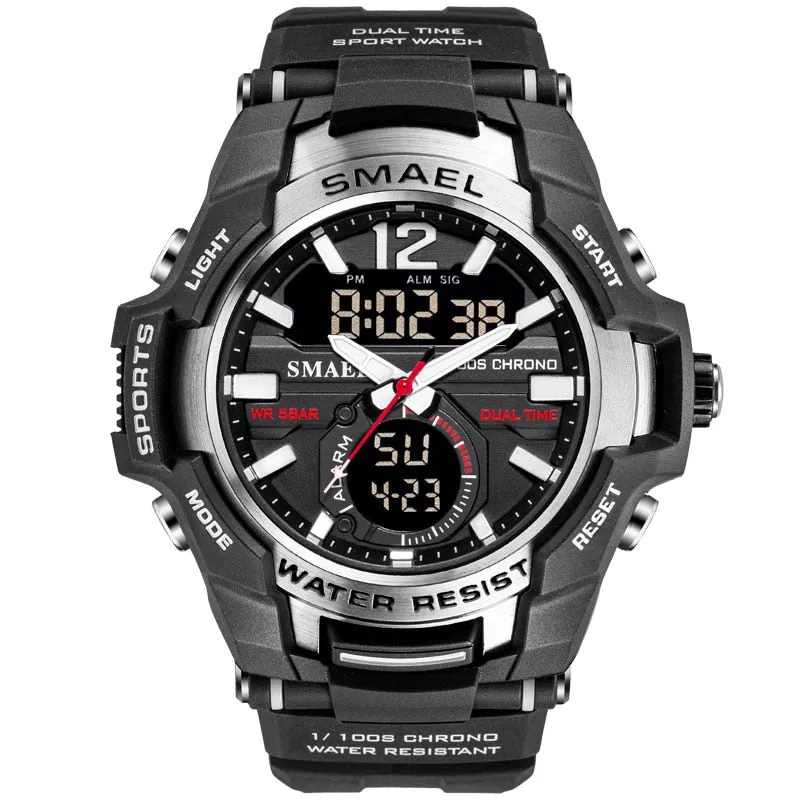 SMAEL Sport Watch Men Waterproof Wristwatch Big Dial Quartz LED Digital Watches Men&#39;s Camouflage Case Military Chronograph Clock