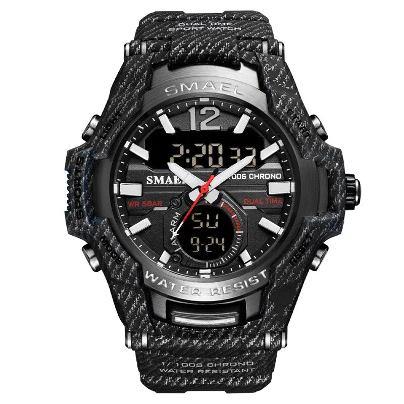 SMAEL Sport Watch Men Waterproof Wristwatch Big Dial Quartz LED Digital Watches Men&#39;s Camouflage Case Military Chronograph Clock