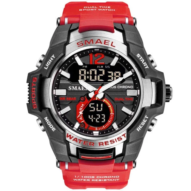 SMAEL Sport Watch Men Waterproof Wristwatch Big Dial Quartz LED Digital Watches Men&#39;s Camouflage Case Military Chronograph Clock
