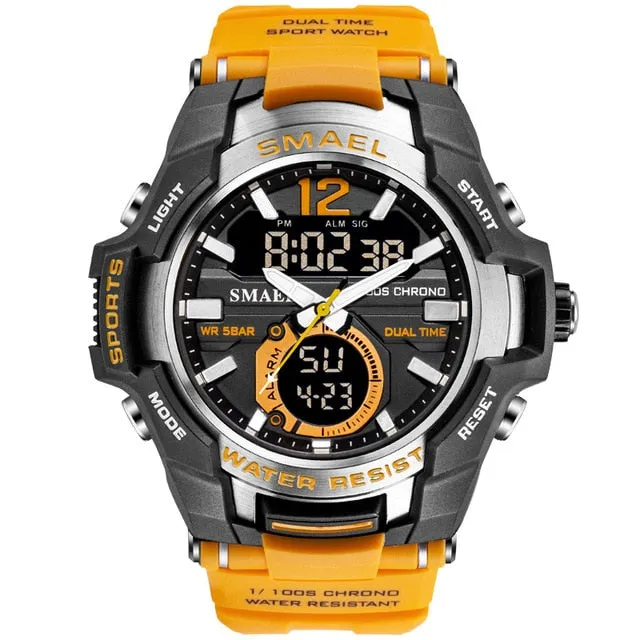 SMAEL Sport Watch Men Waterproof Wristwatch Big Dial Quartz LED Digital Watches Men&#39;s Camouflage Case Military Chronograph Clock
