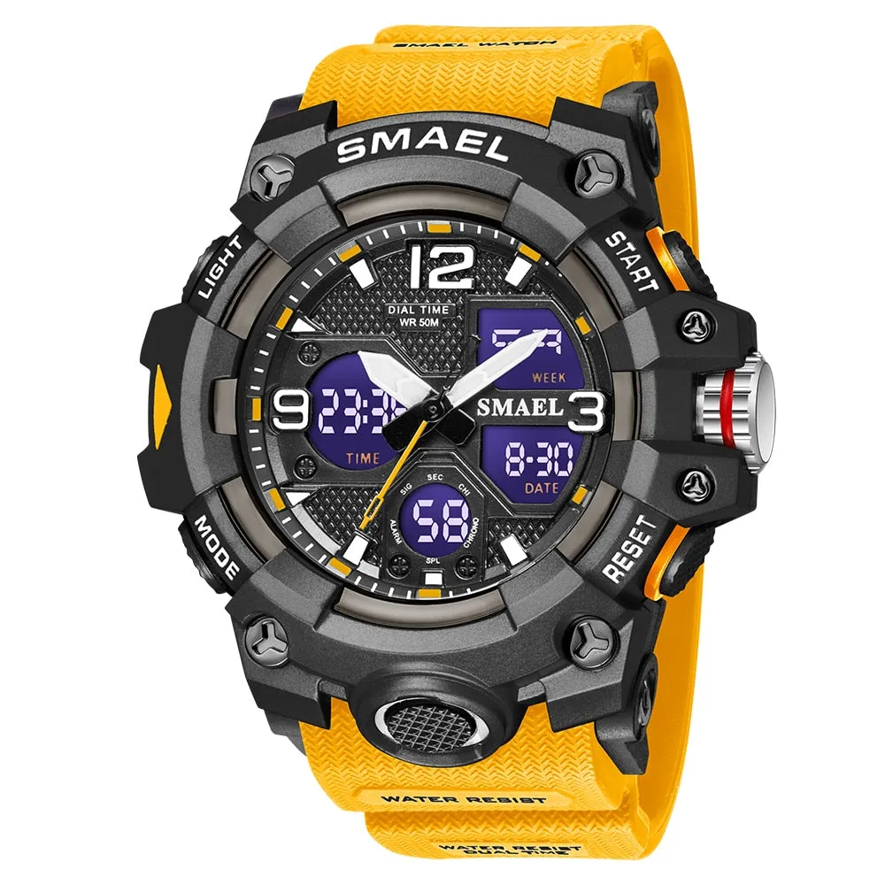 SMAEL Watches Men Sports Watch Top Brand Luxury Military Alarm Dual Display Digital Quartz Waterproof Wristwatch For Male Clock