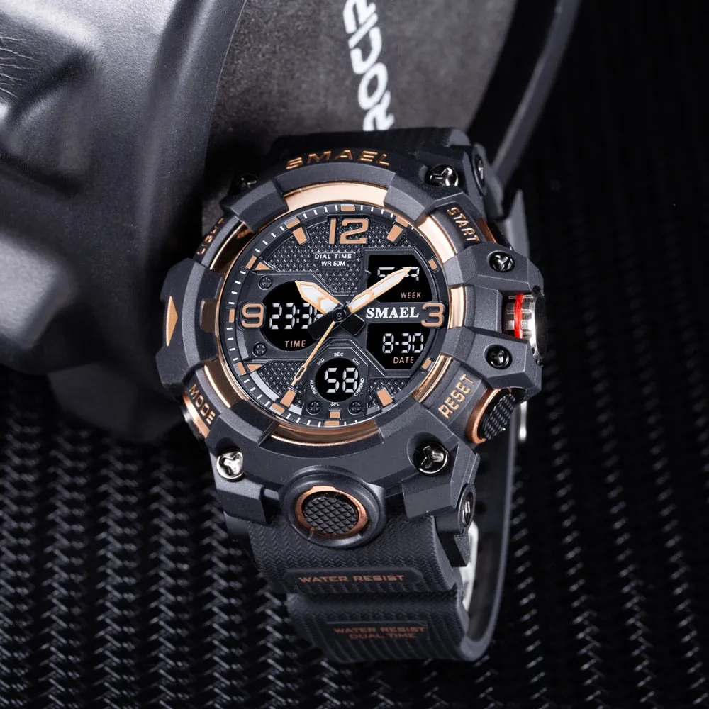 SMAEL Watches Men Sports Watch Top Brand Luxury Military Alarm Dual Display Digital Quartz Waterproof Wristwatch For Male Clock
