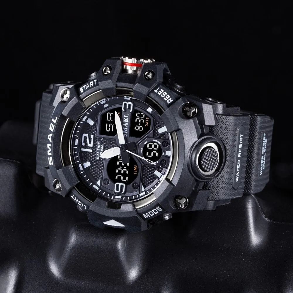 SMAEL Watches Men Sports Watch Top Brand Luxury Military Alarm Dual Display Digital Quartz Waterproof Wristwatch For Male Clock