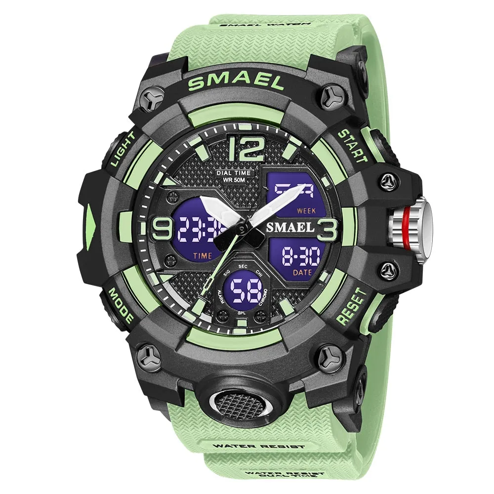 SMAEL Watches Men Sports Watch Top Brand Luxury Military Alarm Dual Display Digital Quartz Waterproof Wristwatch For Male Clock