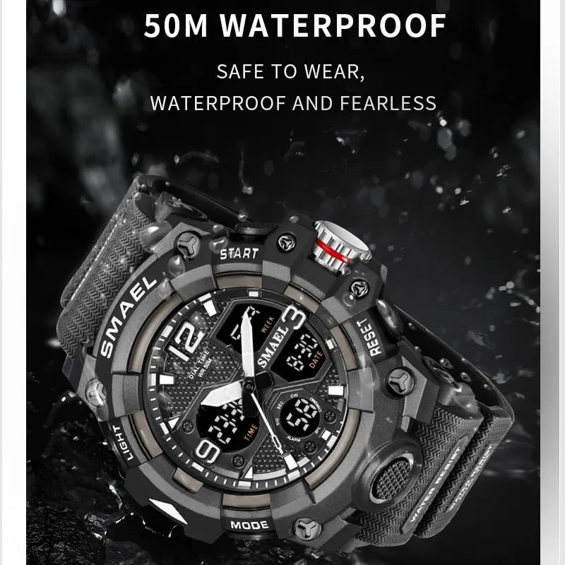 SMAEL Watches Men Sports Watch Top Brand Luxury Military Alarm Dual Display Digital Quartz Waterproof Wristwatch For Male Clock