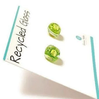 Small Post peridot Green  Earrings. Fused Glass Studs. Recycled Glass jewelry.
