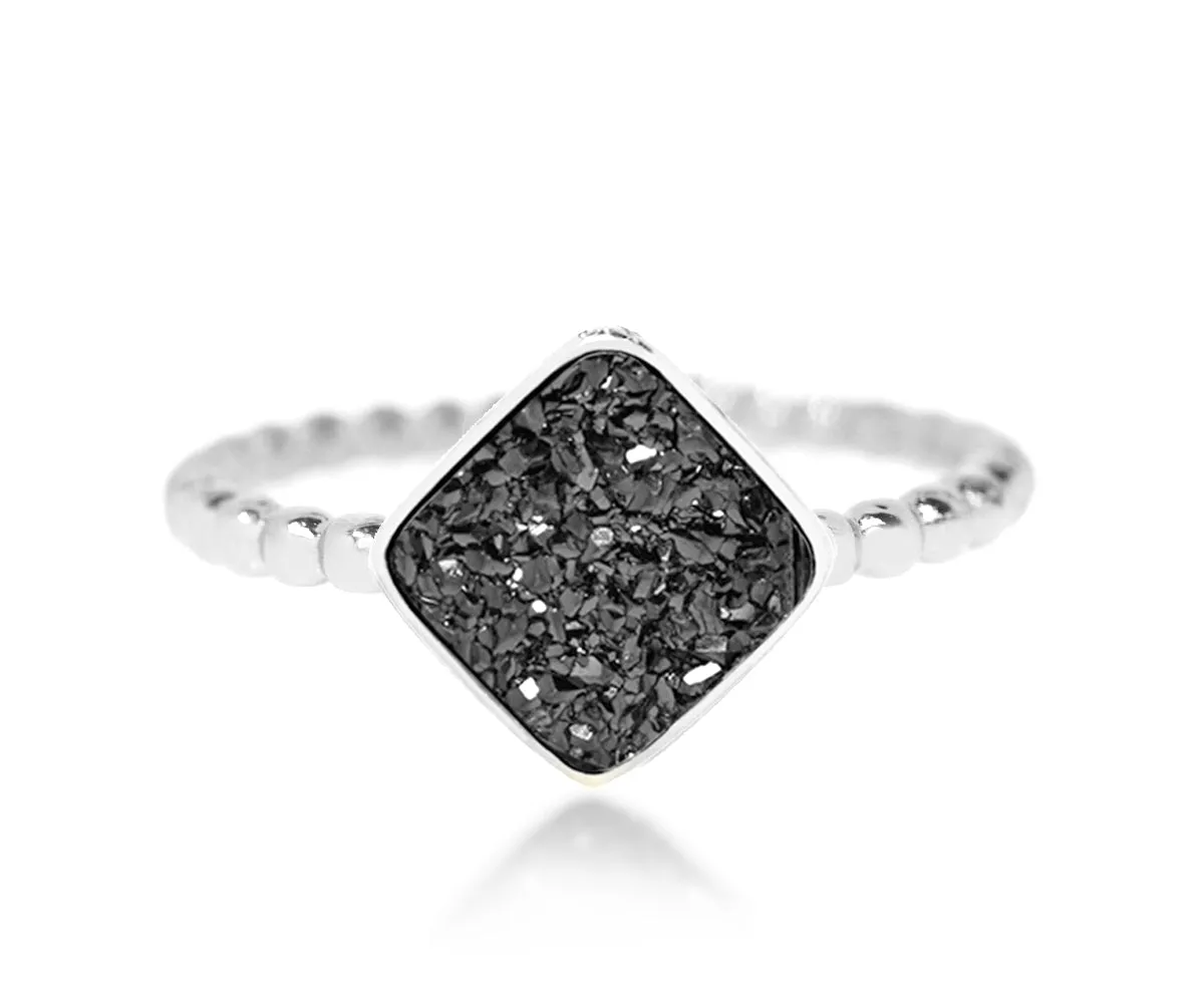 Small Square Black Druzy Ring