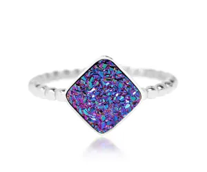 Small Square Purple Rainbow Druzy Ring