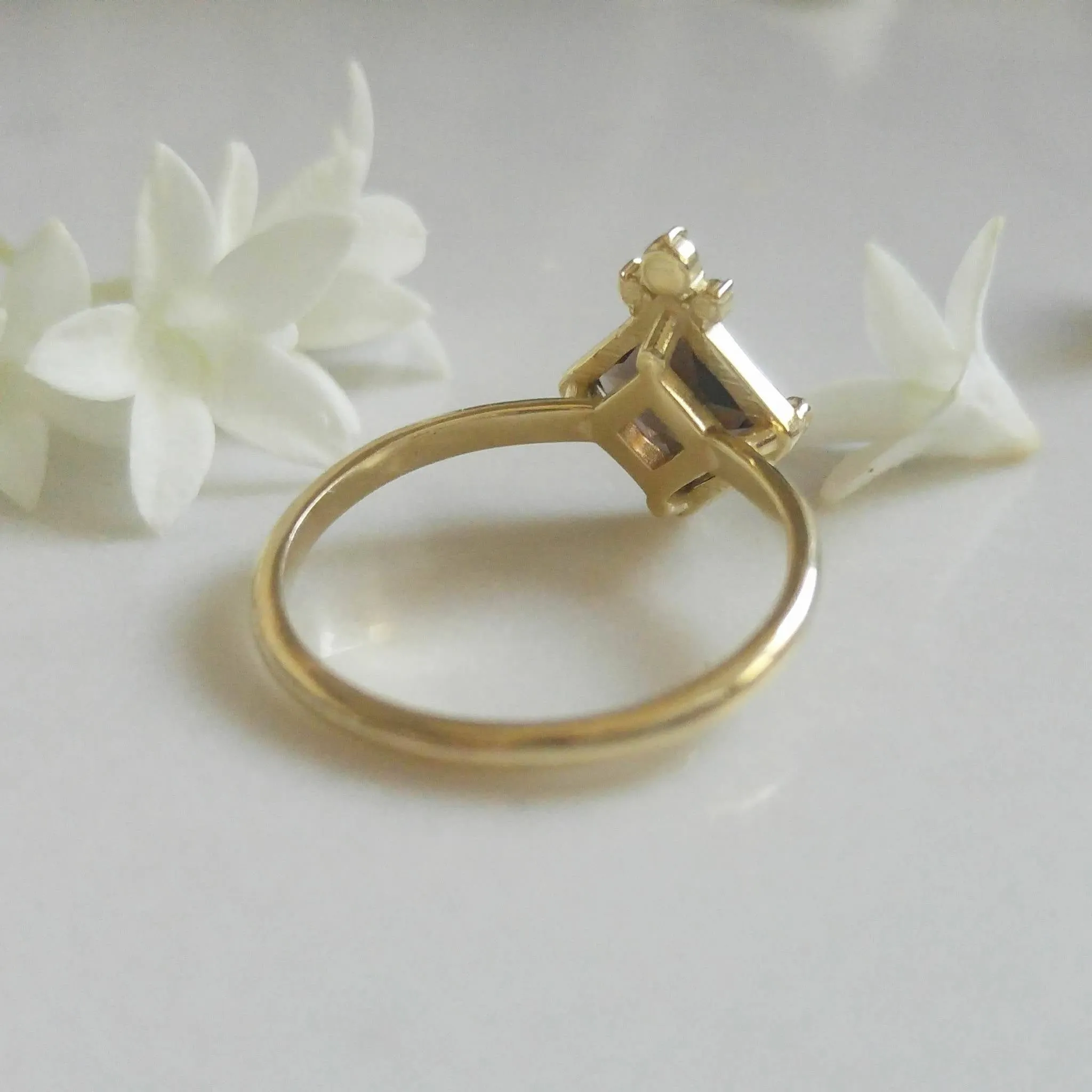 Smoky Quartz ring, 14k gold smoky Quartz and diamonds cocktail ring, alternative engagement ring, smoky quartz cocktail ring