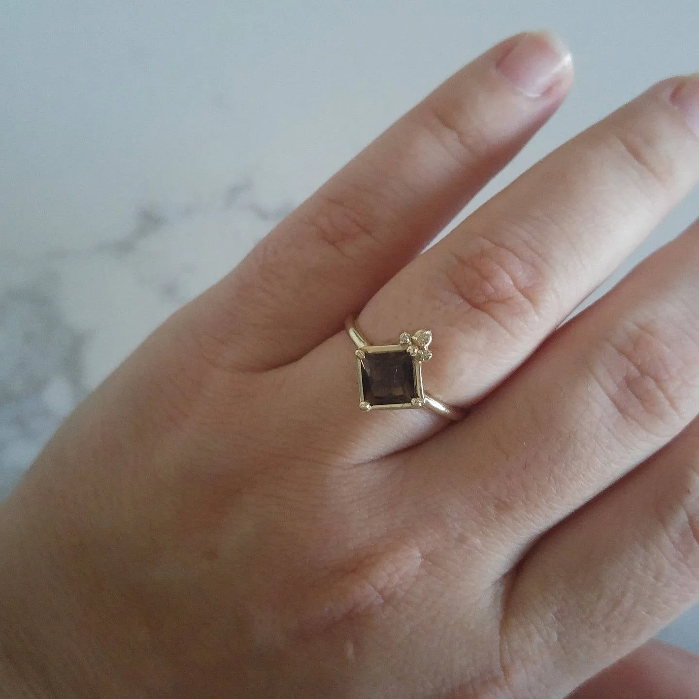 Smoky Quartz ring, 14k gold smoky Quartz and diamonds cocktail ring, alternative engagement ring, smoky quartz cocktail ring