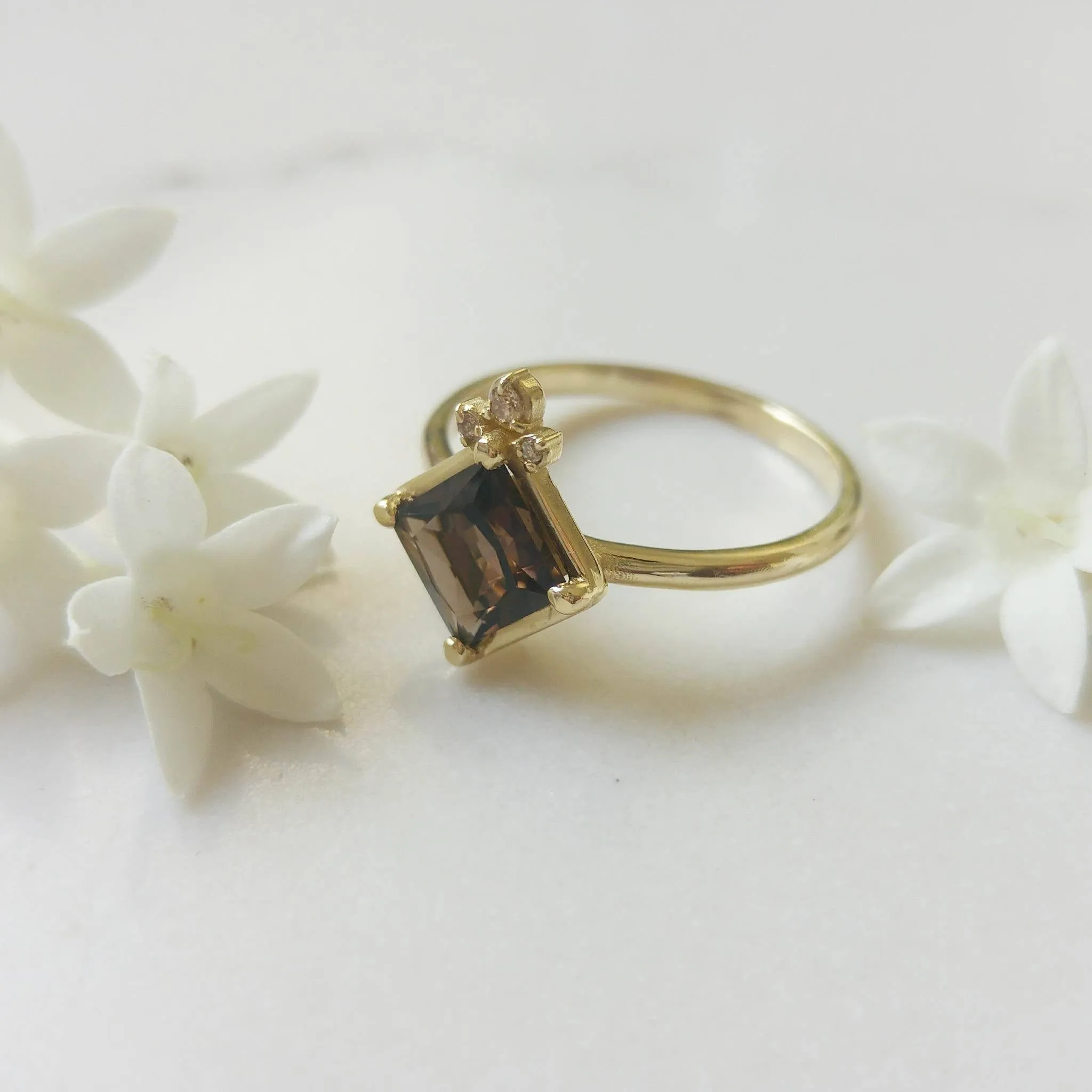 Smoky Quartz ring, 14k gold smoky Quartz and diamonds cocktail ring, alternative engagement ring, smoky quartz cocktail ring