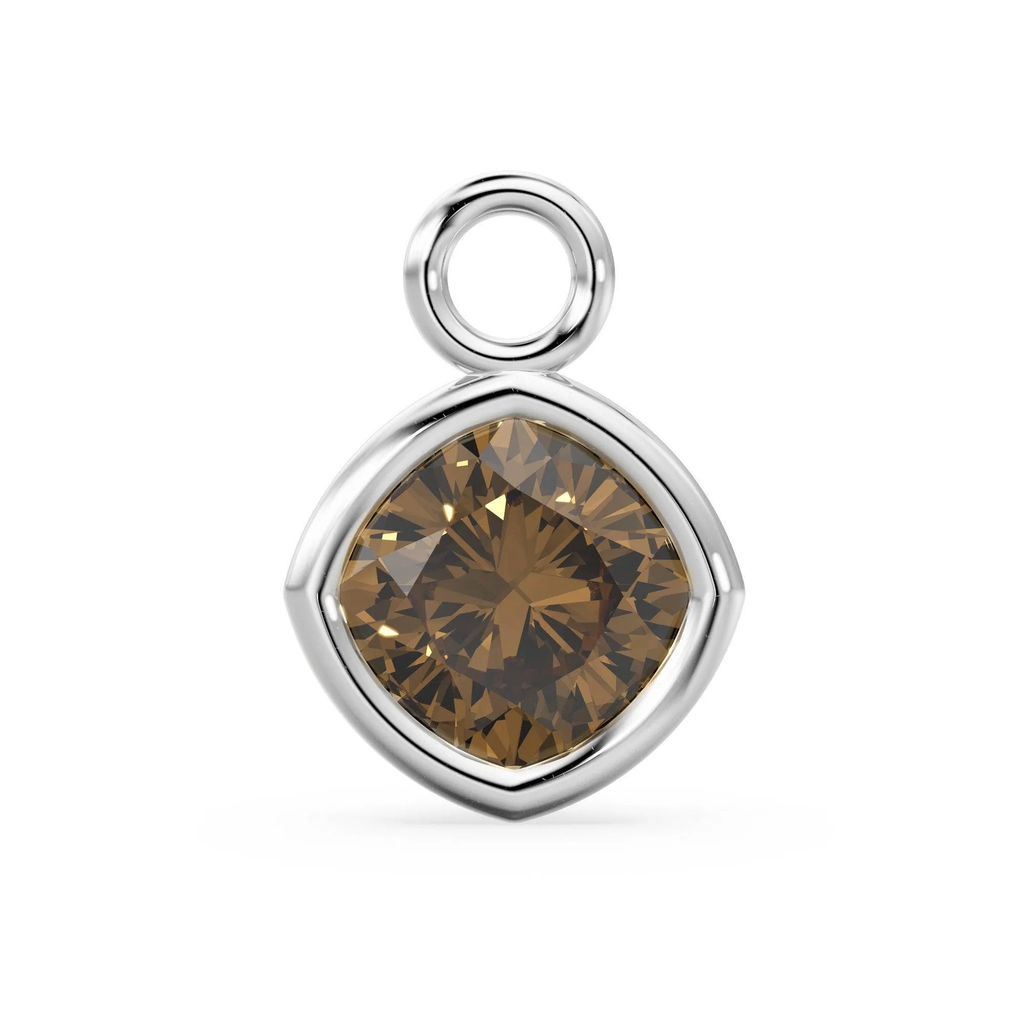 Smoky Quartz Solid Gold Charm / Smokey Brown Gemstone Handmade Pendant / 1pc 14k Solid Yellow Gold Jewelry Making / April June Birthstone