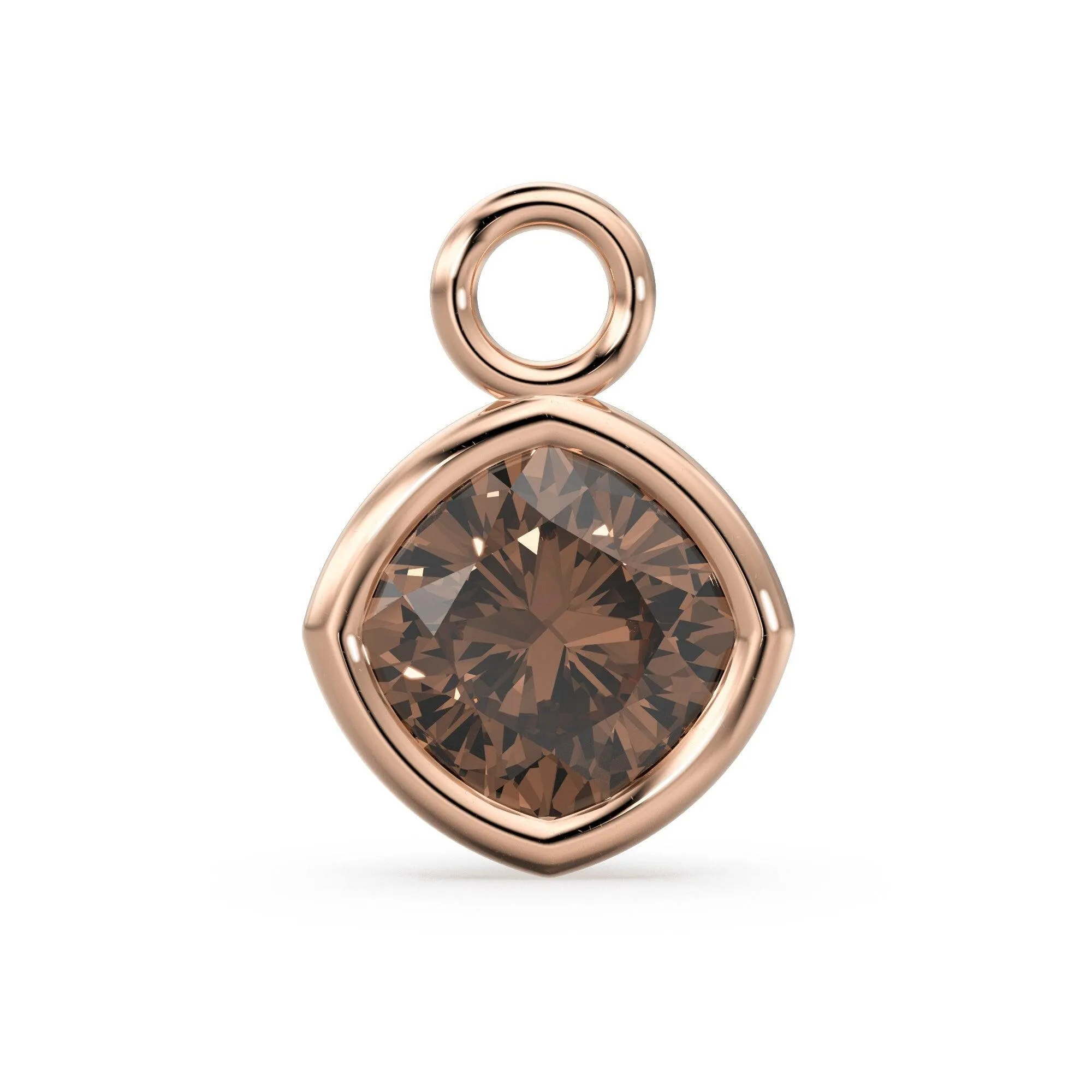 Smoky Quartz Solid Gold Charm / Smokey Brown Gemstone Handmade Pendant / 1pc 14k Solid Yellow Gold Jewelry Making / April June Birthstone