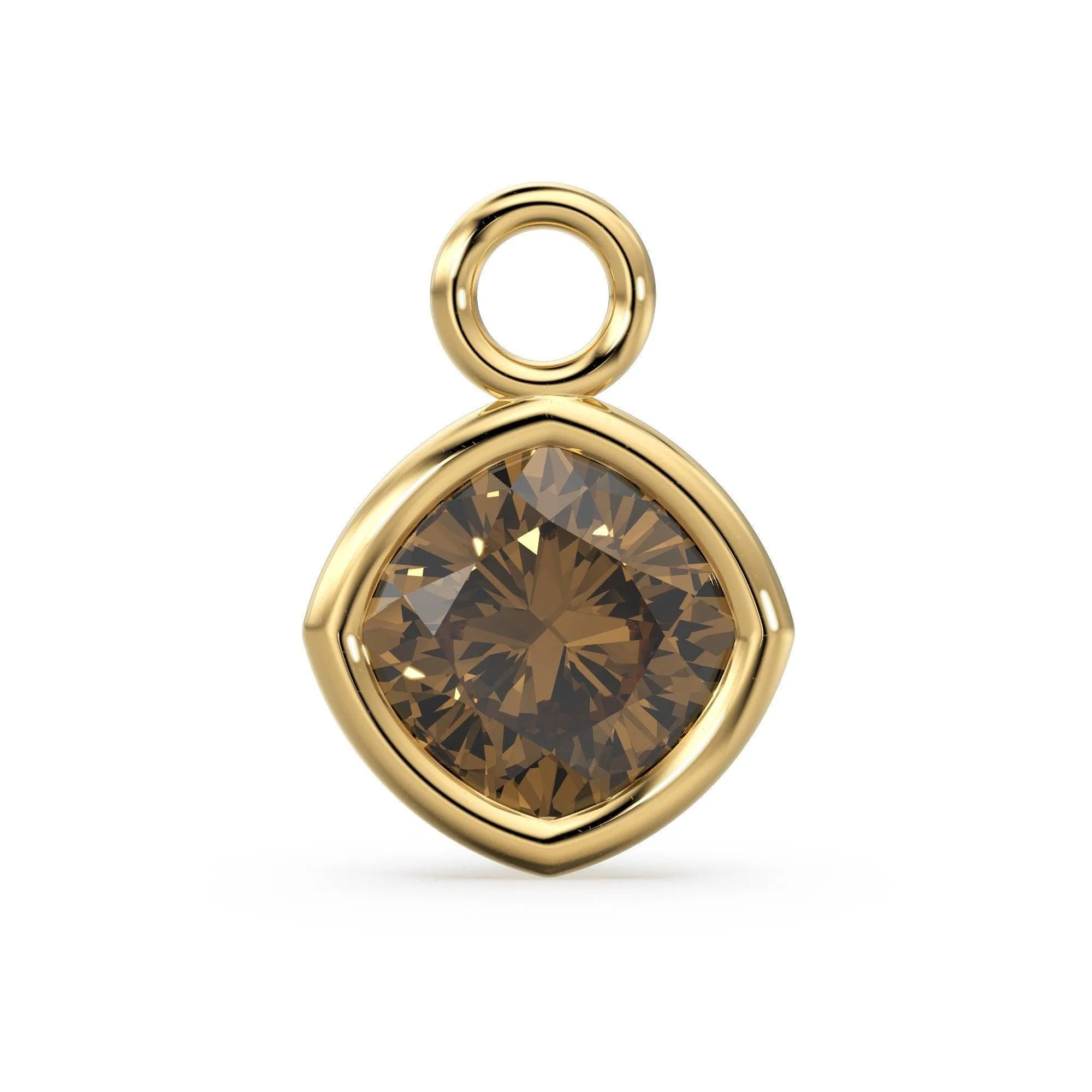 Smoky Quartz Solid Gold Charm / Smokey Brown Gemstone Handmade Pendant / 1pc 14k Solid Yellow Gold Jewelry Making / April June Birthstone