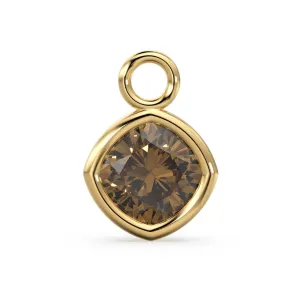 Smoky Quartz Solid Gold Charm / Smokey Brown Gemstone Handmade Pendant / 1pc 14k Solid Yellow Gold Jewelry Making / April June Birthstone