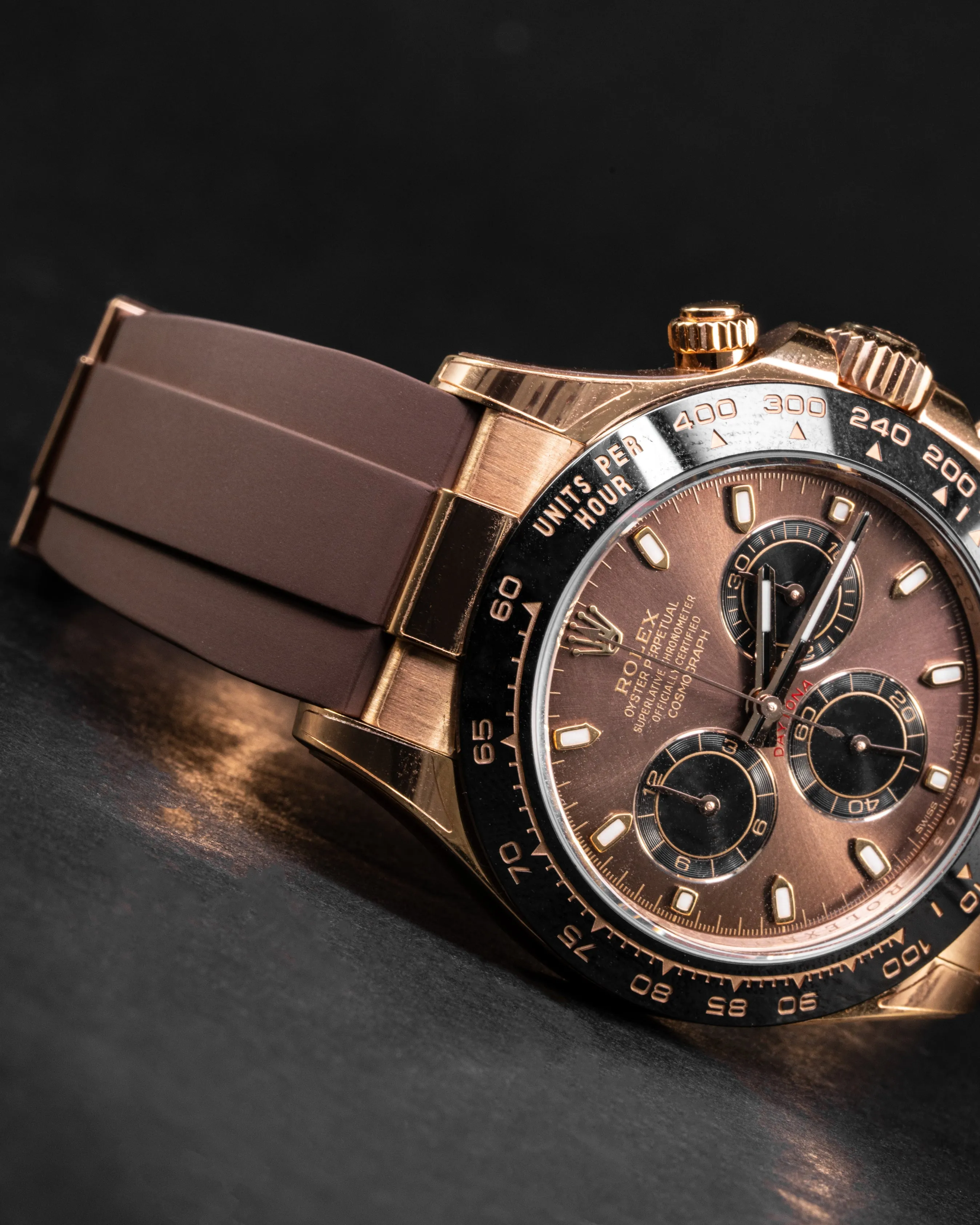 Solitaire Rubber straps in Chocolate Brown for Rolex Daytona 116515