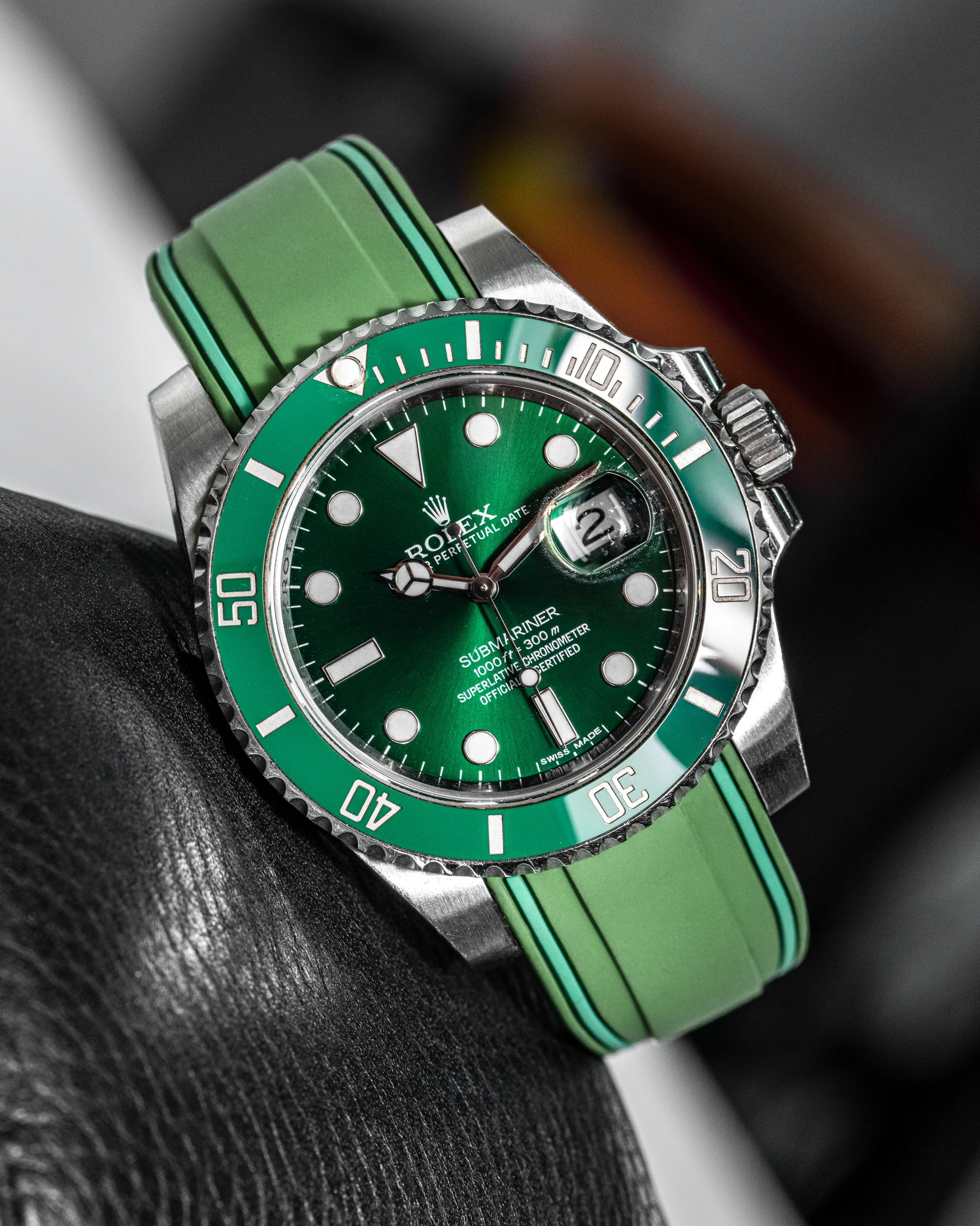 Solitaire Rubber straps in Deep Emerald Green for Rolex Submariner Hulk 116610LV