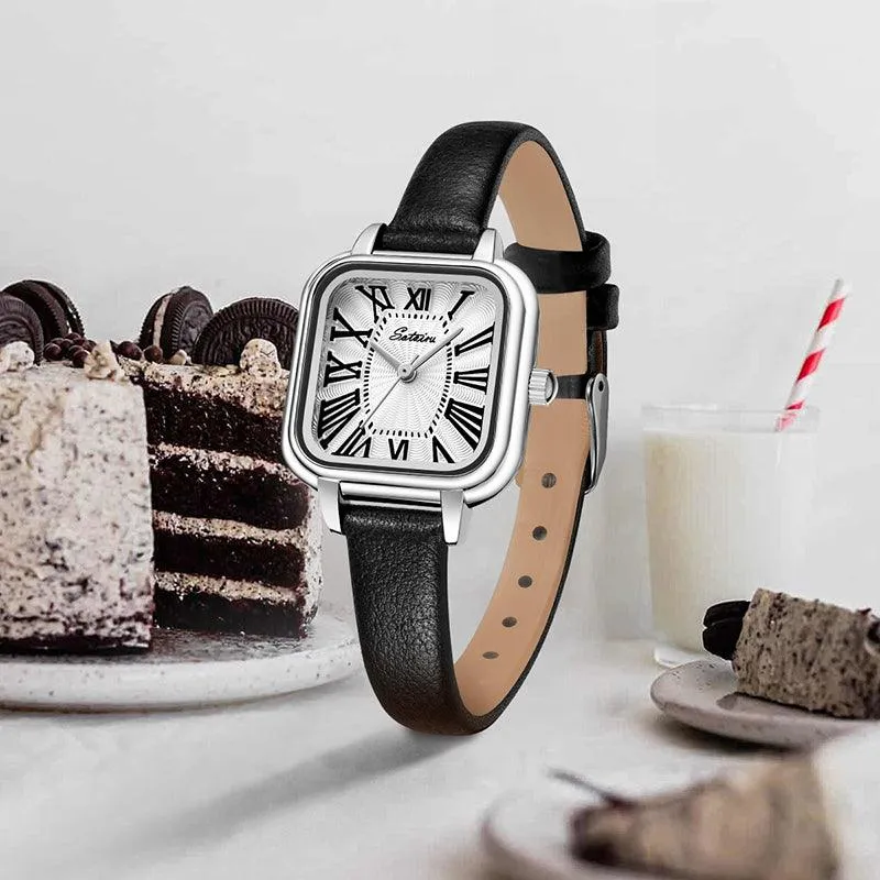 Sotoiru Vintage Square Watches for Women with Leather Strap for Daily Wear T3018W