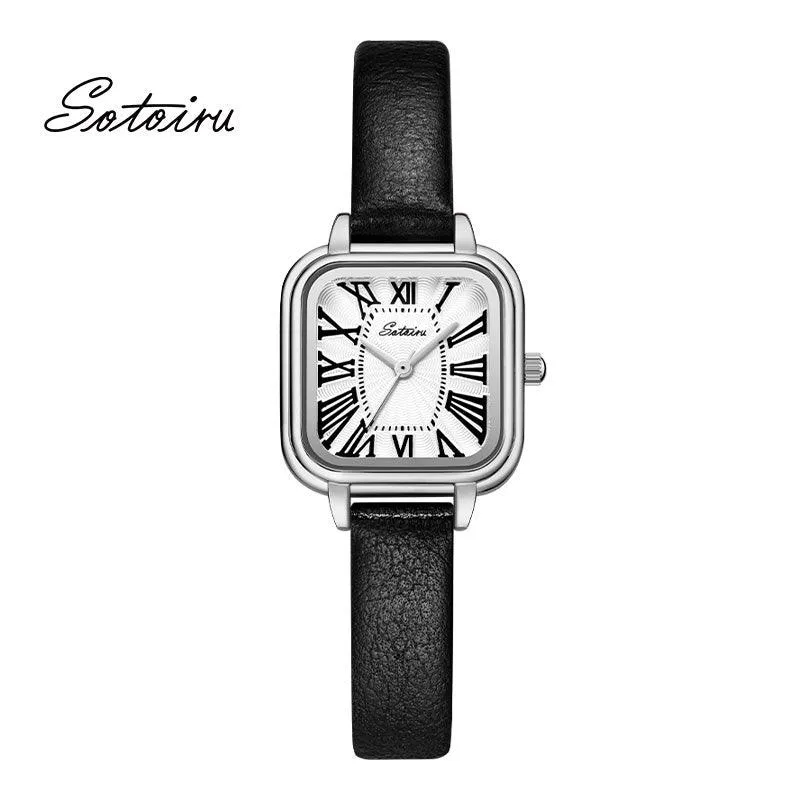 Sotoiru Vintage Square Watches for Women with Leather Strap for Daily Wear T3018W
