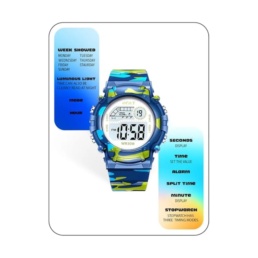 Spiky Military Digital Sports Watch - Blue