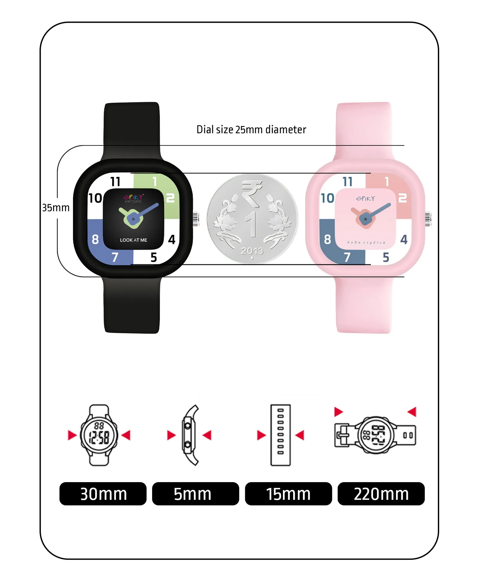 Spiky Square Analog Combo Watch for Kids