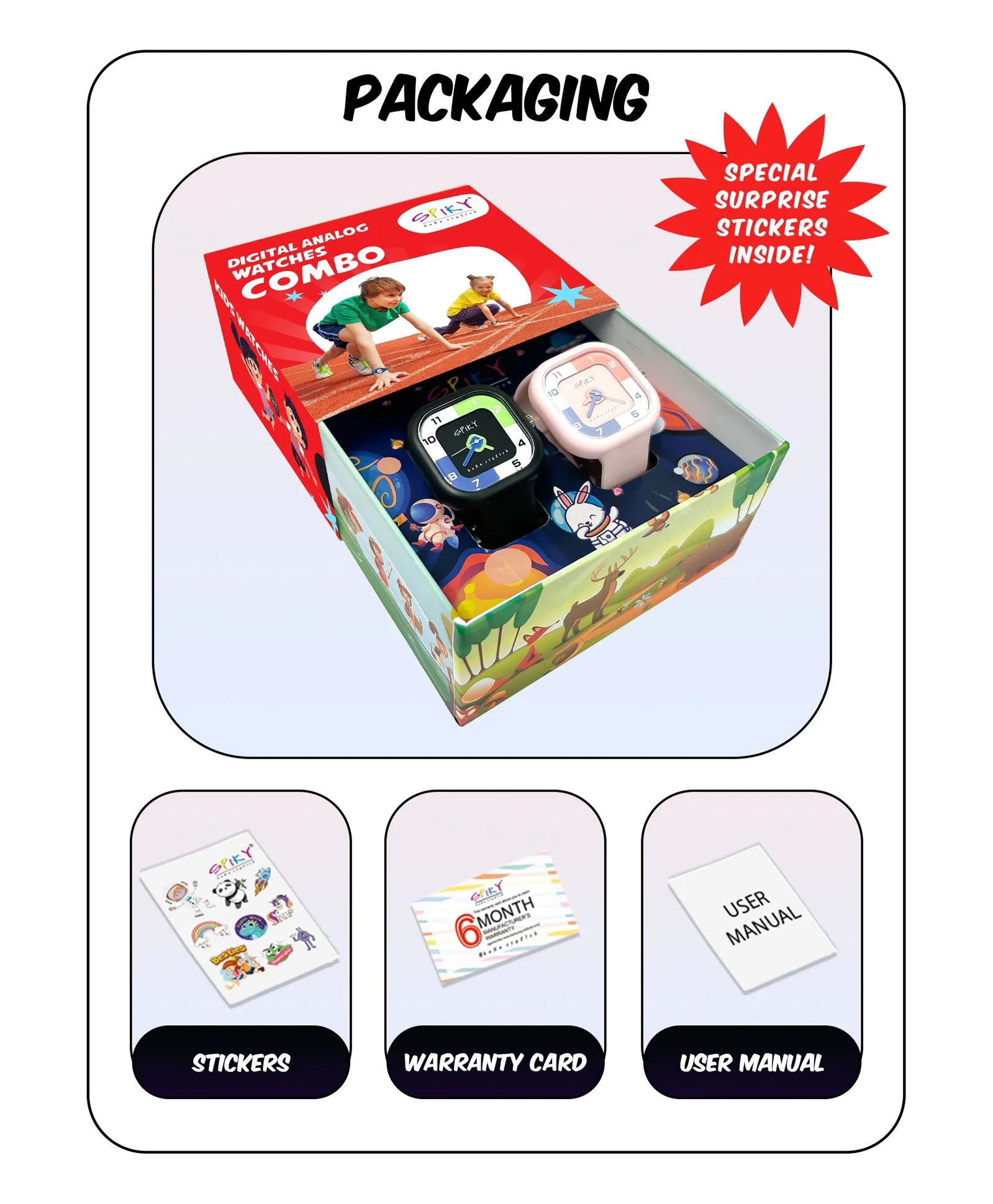 Spiky Square Analog Combo Watch for Kids