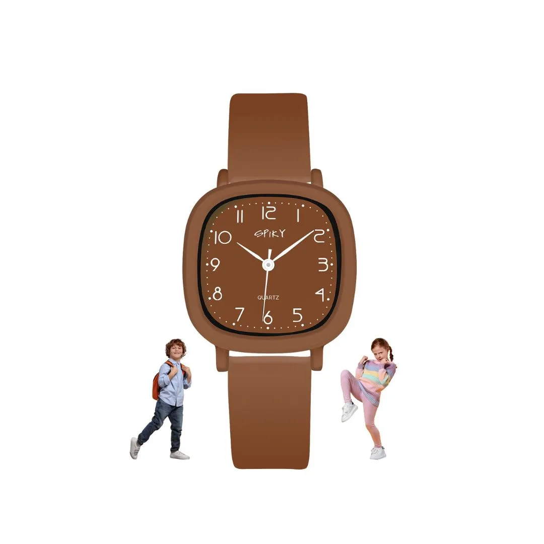 Spiky Square Analog Watch for Kids - Brown
