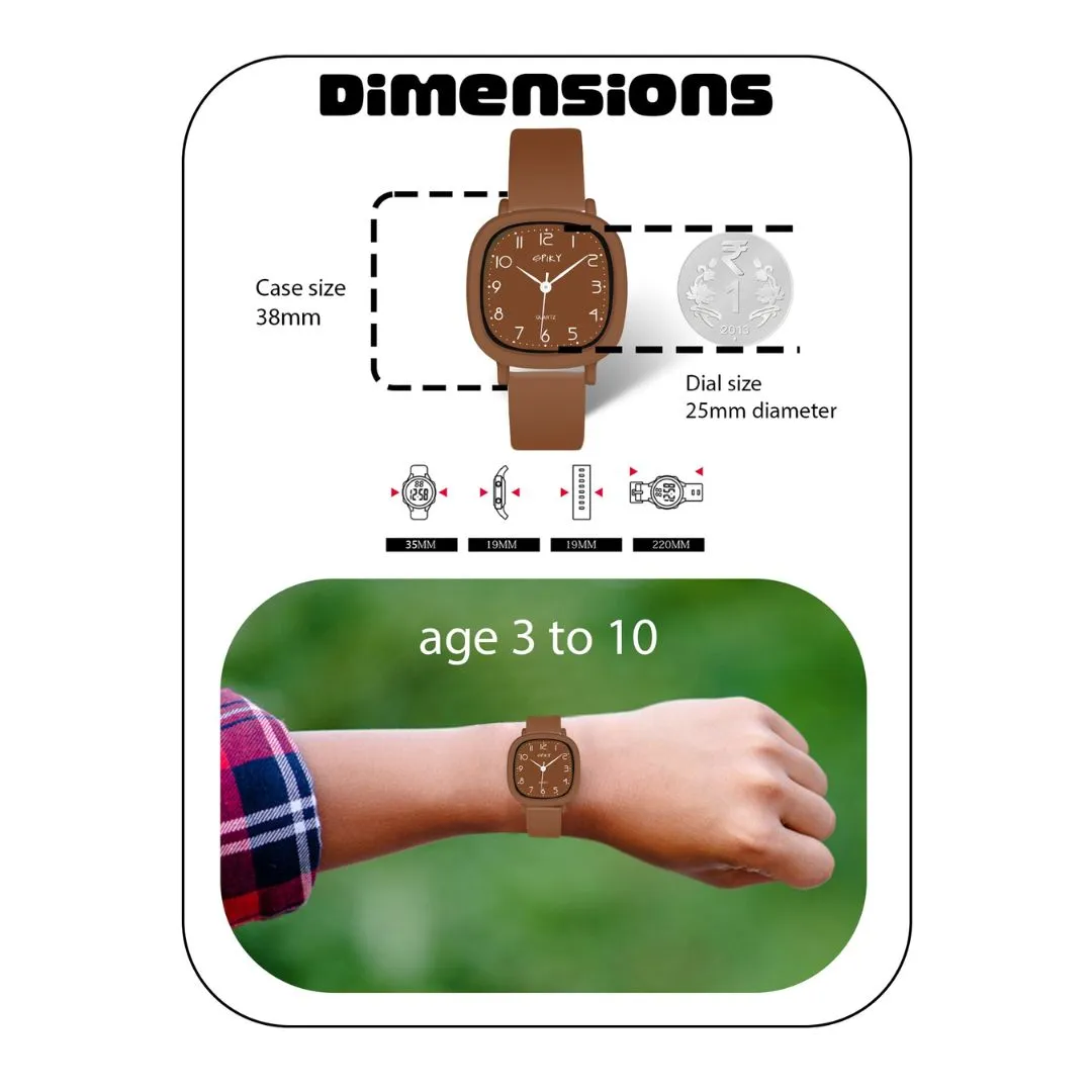 Spiky Square Analog Watch for Kids - Brown