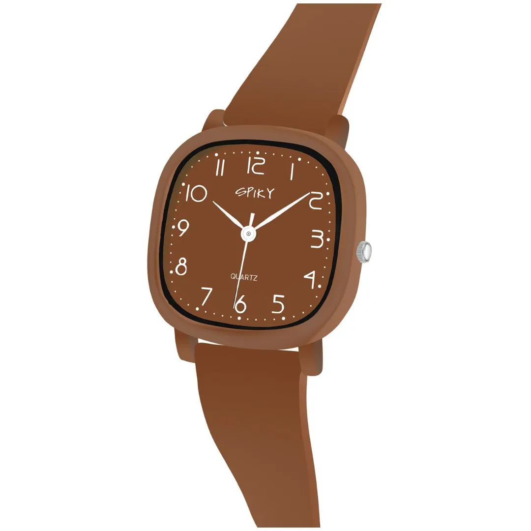 Spiky Square Analog Watch for Kids - Brown
