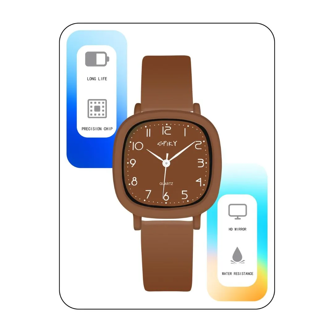 Spiky Square Analog Watch for Kids - Brown