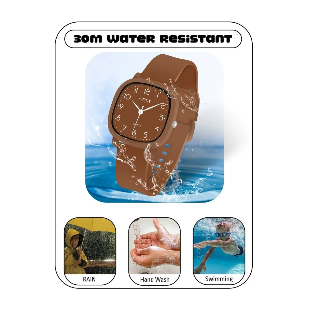 Spiky Square Analog Watch for Kids - Brown