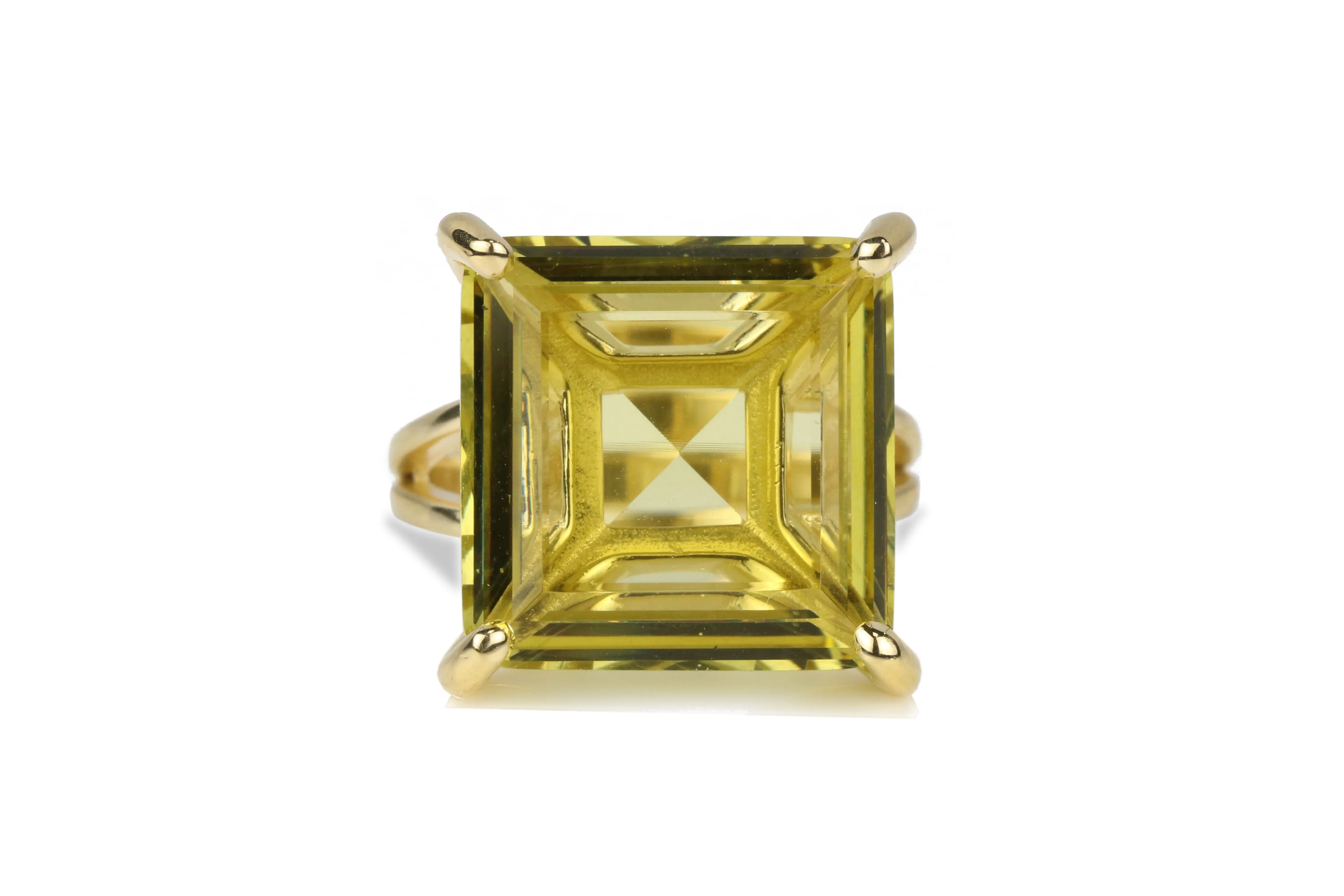 Square Lemon Quartz in 14k Gold Ring