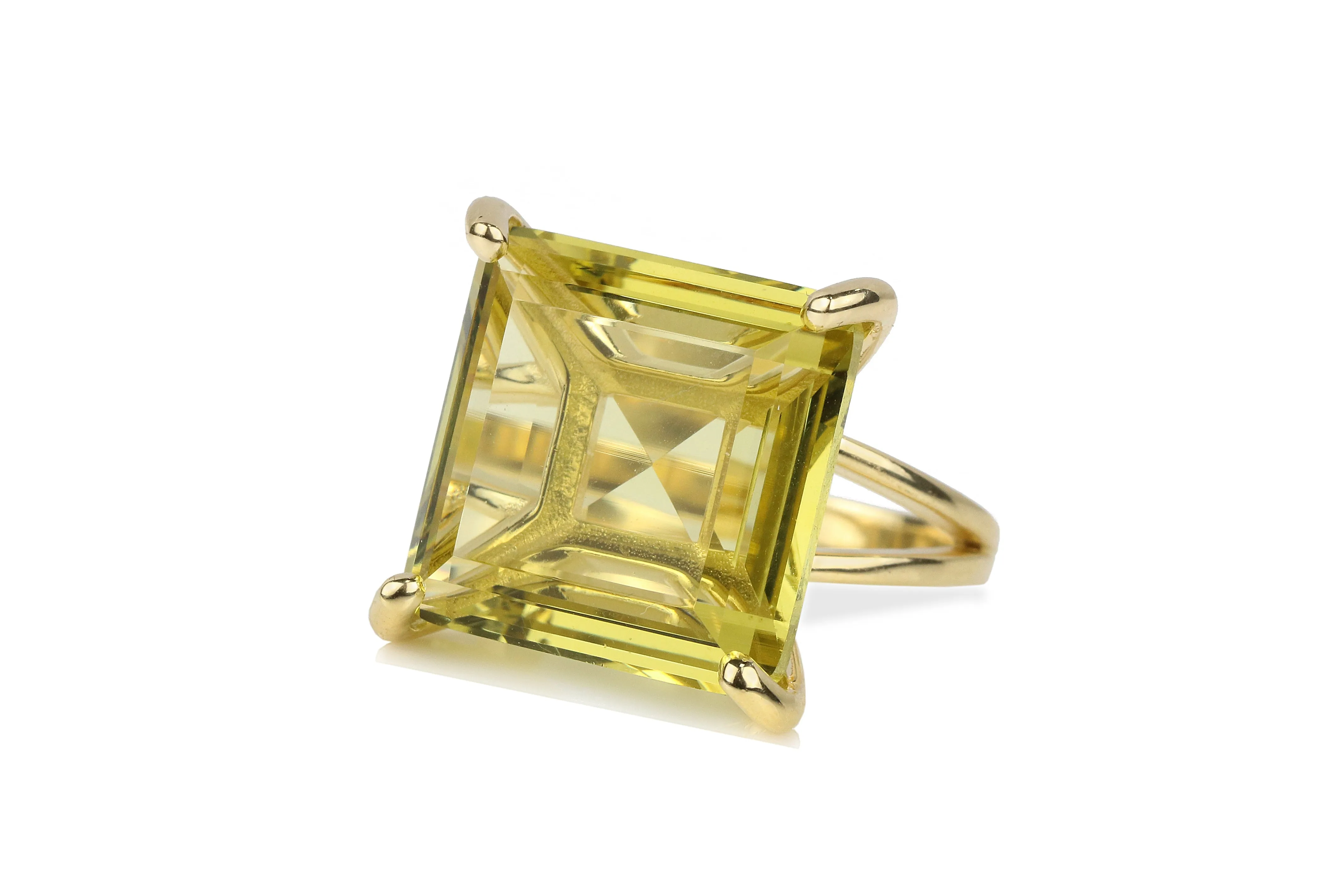 Square Lemon Quartz in 14k Gold Ring