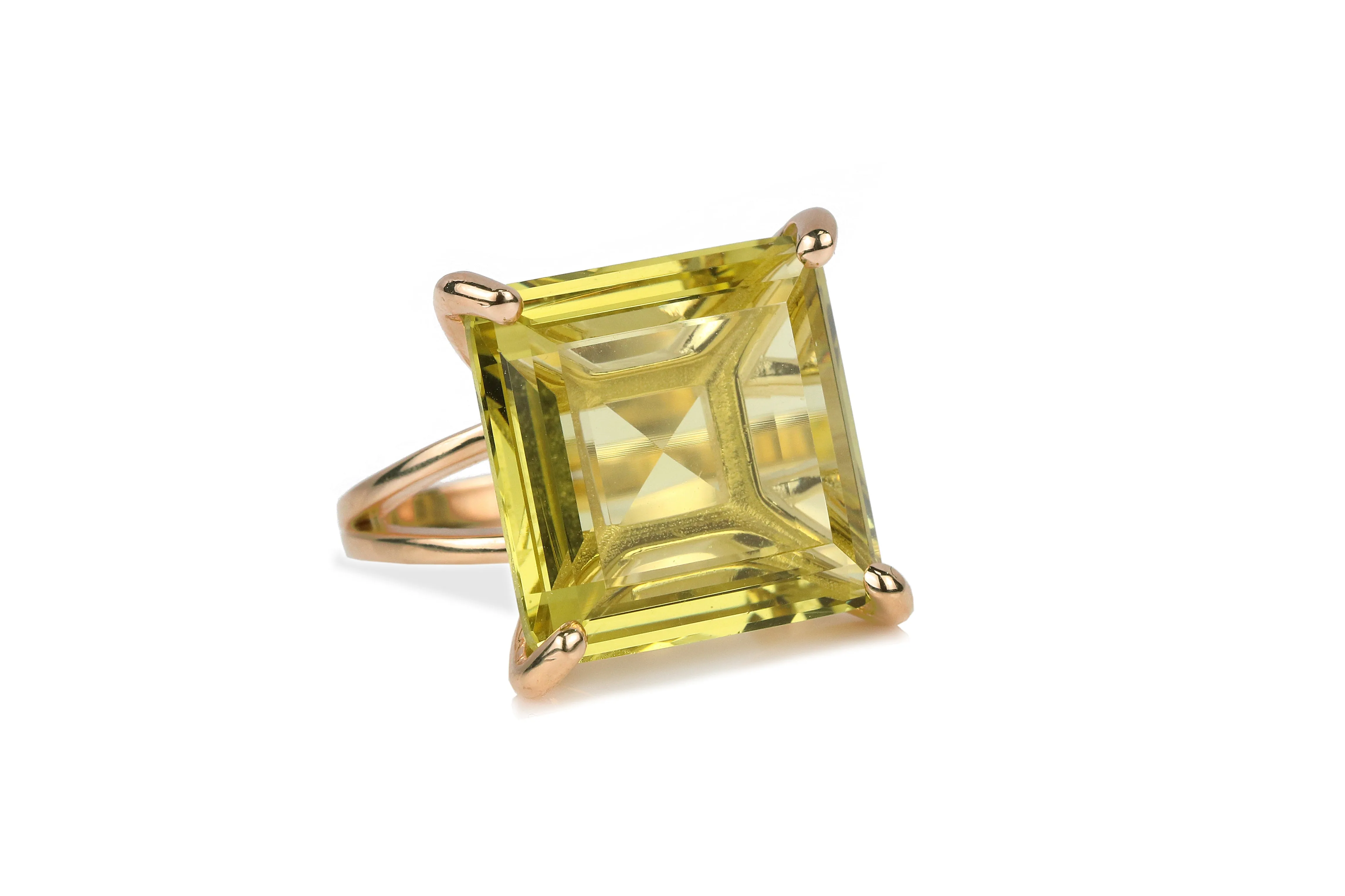 Square Lemon Quartz in 14k Gold Ring