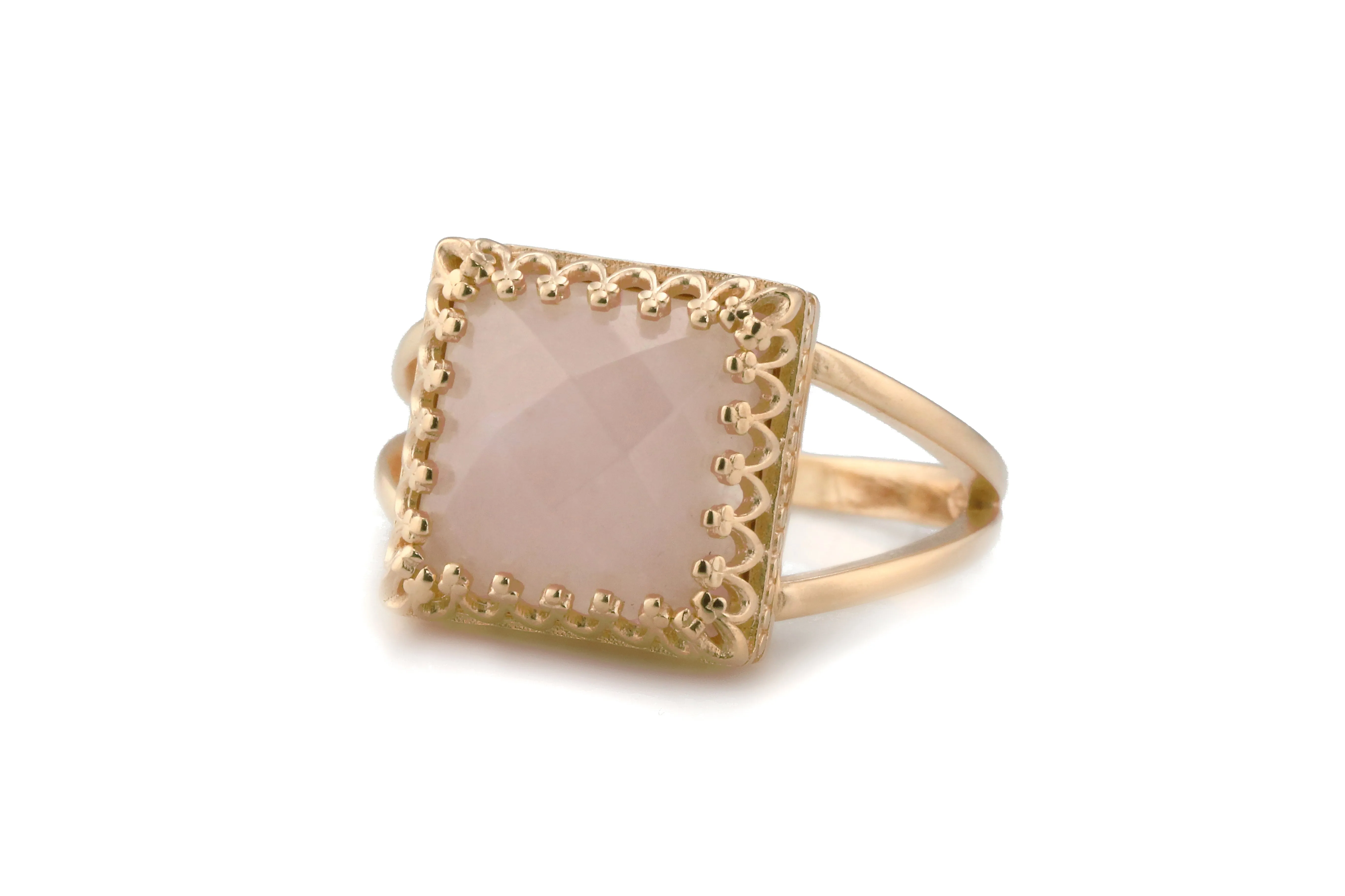 Square Rose Quartz in 14k Rose Gold Ring