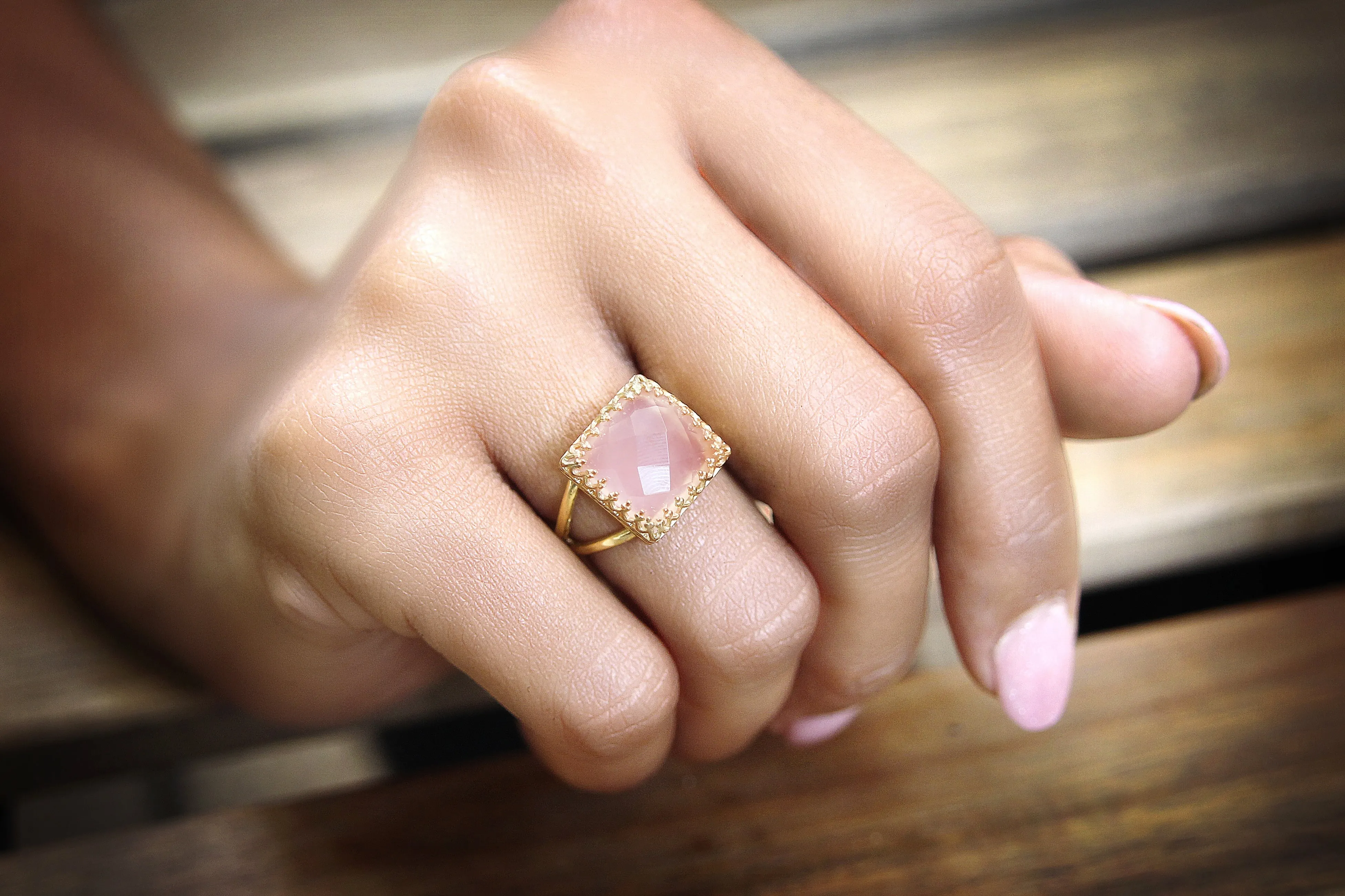 Square Rose Quartz in 14k Rose Gold Ring